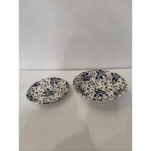 Vintage Royal Tudor Bouquet by Grindley Soup Bowl 6.5” & Saucer 5.5” Blue Floral